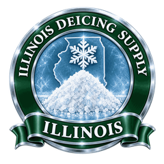 Illinois Deicing Supply badge: snowflake and Illinois outline over a salt pile
